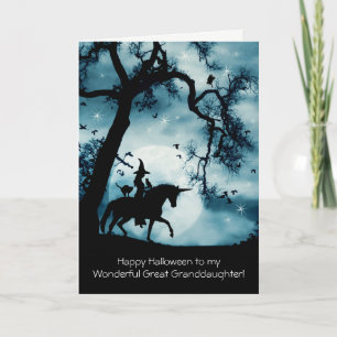 Halloween Great Granddaughter Witch Owl and Cat Card
