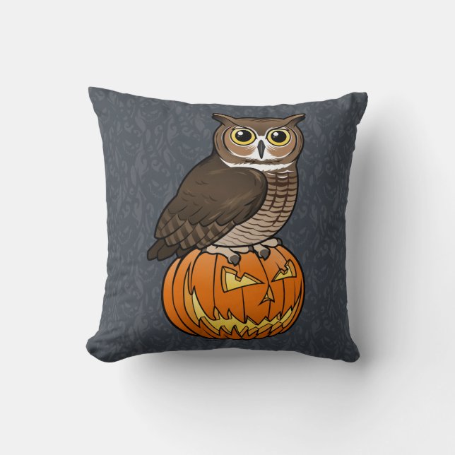 Halloween Great Horned Owl Cushion (Front)
