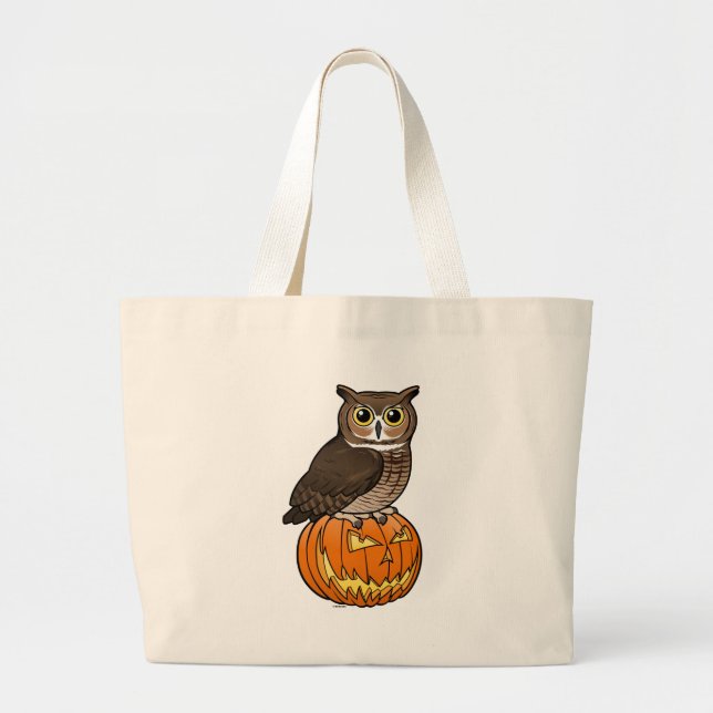 Halloween Great Horned Owl Large Tote Bag (Front)
