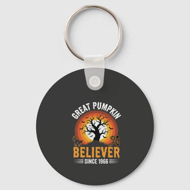 Halloween Great Pumpkin Believer Retro Skeleton Key Ring (Front)