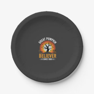 Halloween Great Pumpkin Believer Retro Skeleton Paper Plate