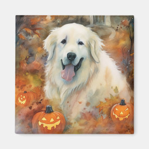 Halloween Great Pyrenees With Pumpkins Scary Magnet
