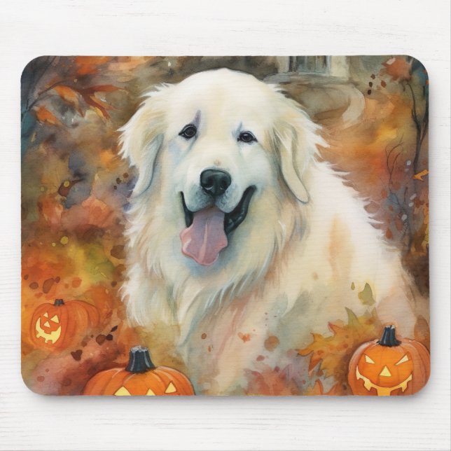 Halloween Great Pyrenees With Pumpkins Scary Mouse Mat (Front)