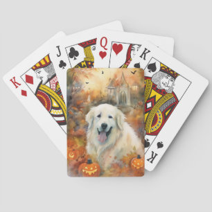 Halloween Great Pyrenees With Pumpkins Scary Playing Cards