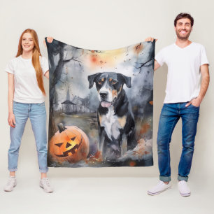 Halloween Greater Swiss With Pumpkins Scary Fleece Blanket