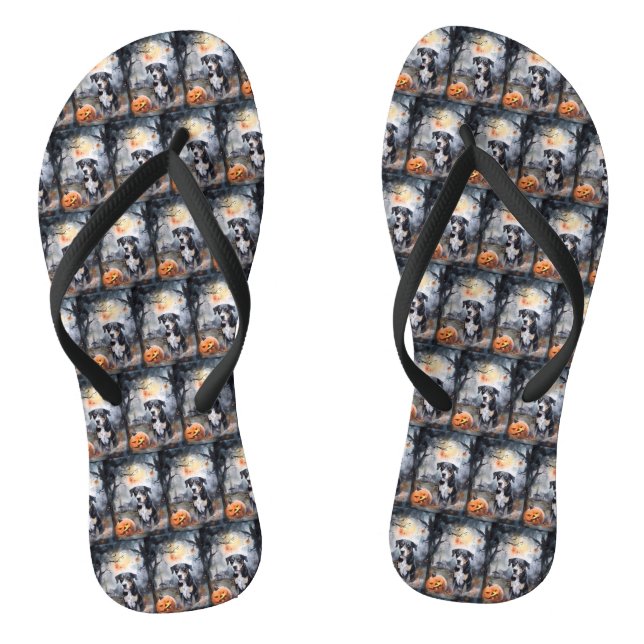 Halloween Greater Swiss With Pumpkins Scary Flip Flops (Footbed)