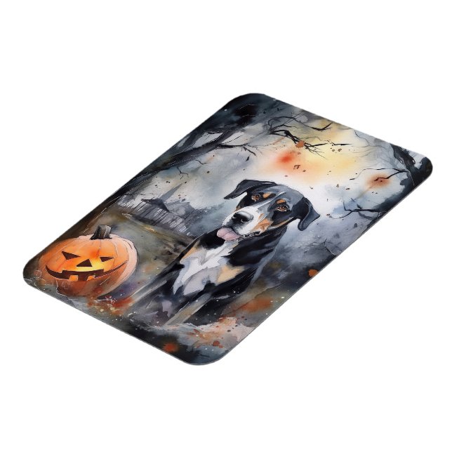 Halloween Greater Swiss With Pumpkins Scary Magnet (Left Side)