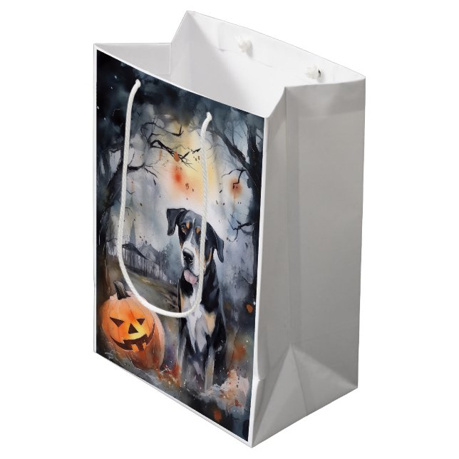 Halloween Greater Swiss With Pumpkins Scary Medium Gift Bag (Front Angled)