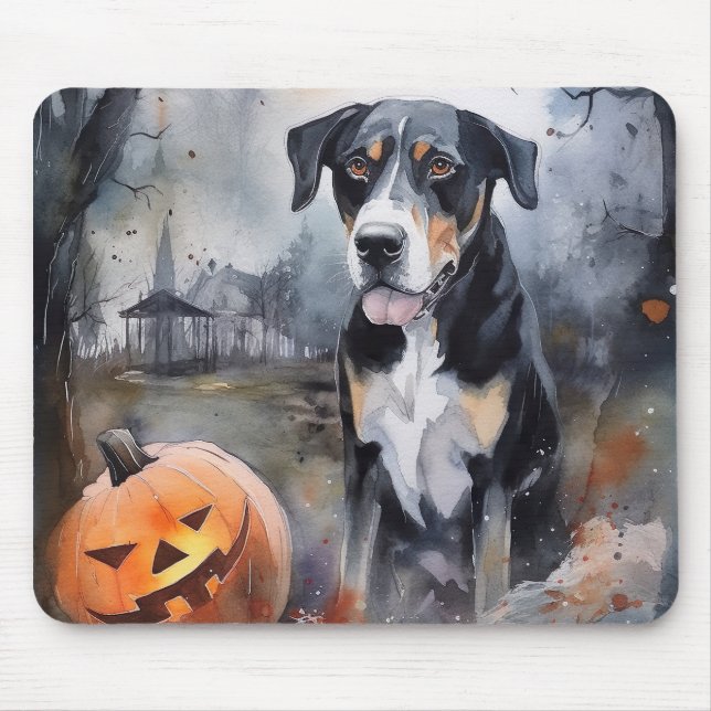 Halloween Greater Swiss With Pumpkins Scary Mouse Mat (Front)