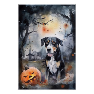 Halloween Greater Swiss With Pumpkins Scary Poster