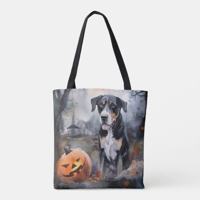 Halloween Greater Swiss With Pumpkins Scary Tote Bag (Back)