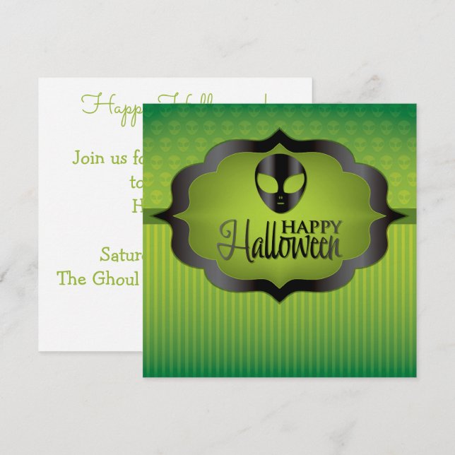 Halloween green alien invitation (Front/Back)