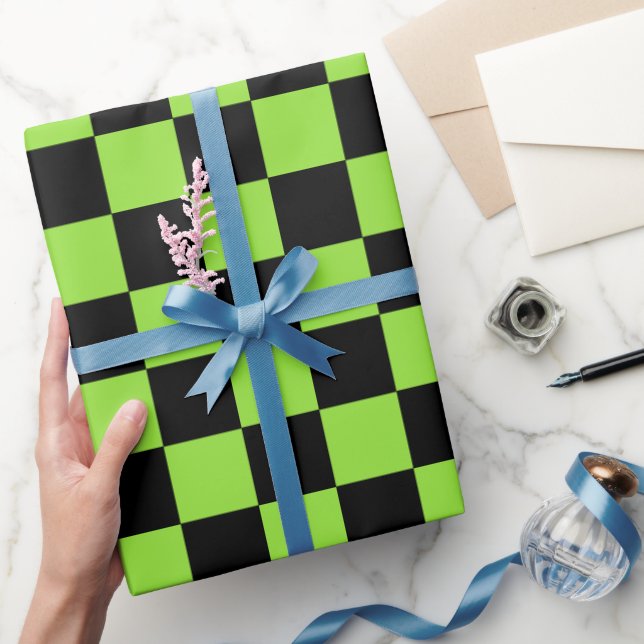 Halloween Green Black Chequered Birthday Custom Te Wrapping Paper (Gifting)