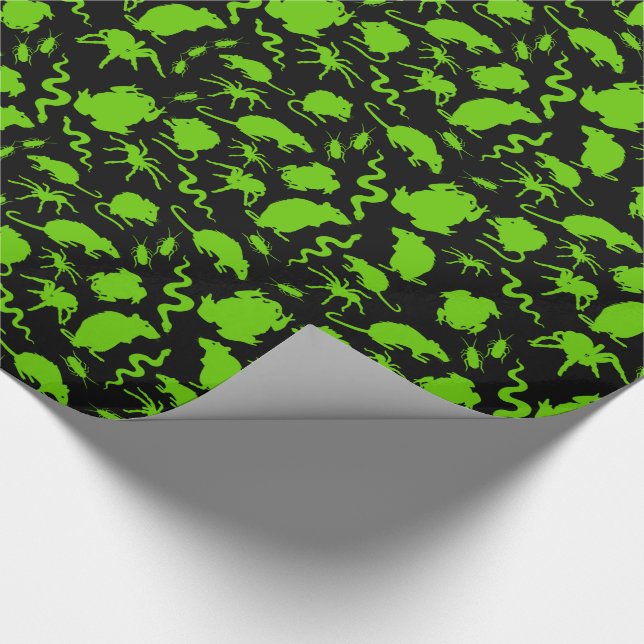 Halloween Green Creepy Crawlies Rats Toads Spiders Wrapping Paper (Corner)