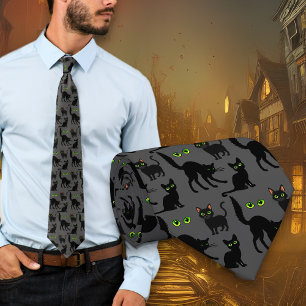 Halloween Green Eyes Cats Pattern Tie