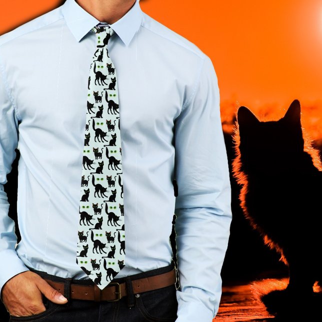 Halloween Green Eyes Cats Pattern Tie (Creator Uploaded)