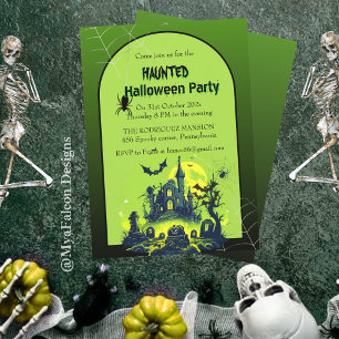 Halloween Green Haunted House Party Invitation