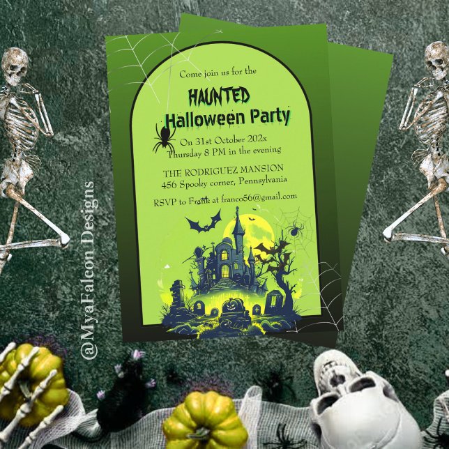 Halloween Green Haunted House Party Invitation (Creator Uploaded)