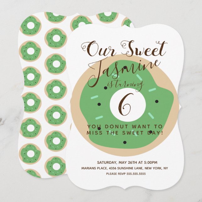 Halloween Green Pumpkin Sprinkle Doughnut Birthday Invitation (Front/Back)