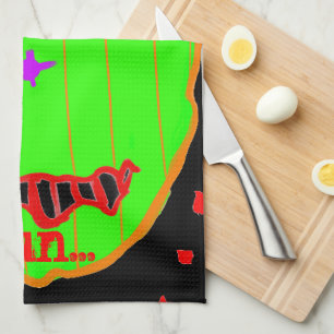 Halloween Green Pumpkin Zombie Run Tea Towel