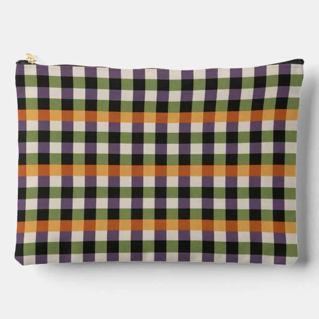 Halloween green, purple & black gingham pattern accessory pouch (Front)