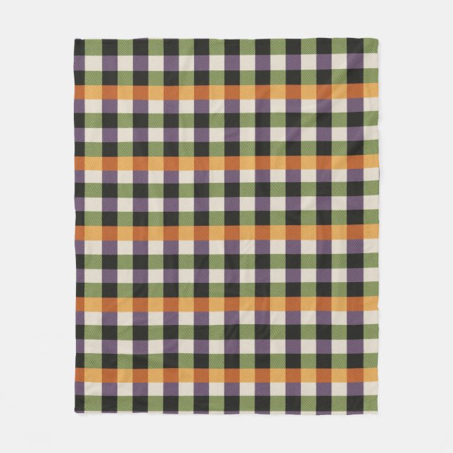 Halloween green, purple & black gingham pattern fleece blanket (Front)