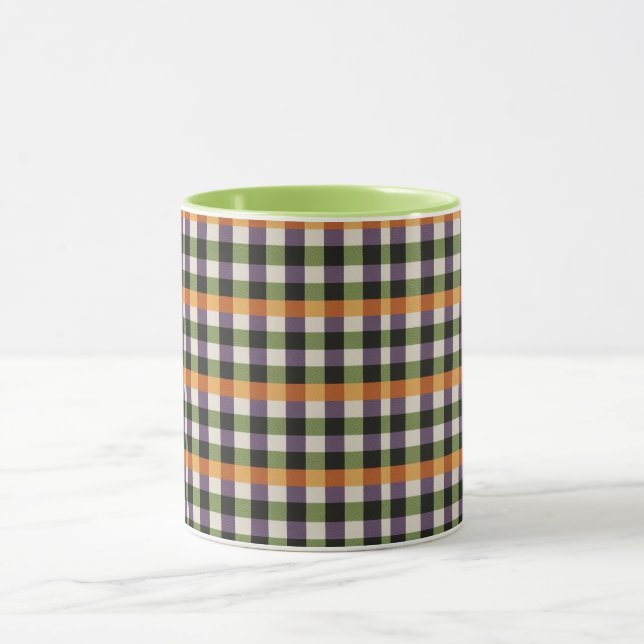 Halloween green, purple & black gingham pattern mug (Center)