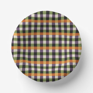 Halloween green, purple & black gingham pattern paper plate