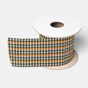 Halloween green, purple & black gingham pattern satin ribbon