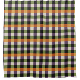 Halloween green, purple & black gingham pattern shower curtain