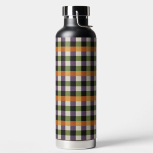 Halloween green, purple & black gingham pattern water bottle