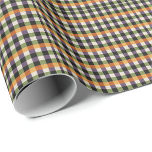 Halloween green, purple & black gingham pattern wrapping paper