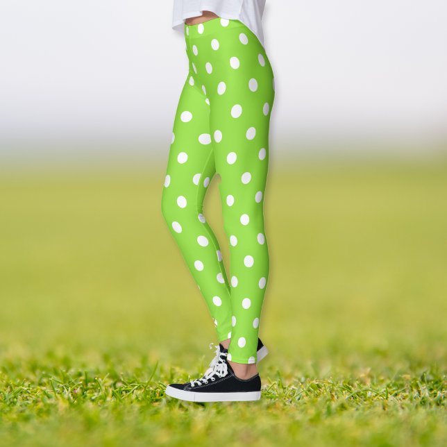 Halloween Green White Polka Dots Pattern Costume Leggings (Halloween Green White Polka Dots Pattern Costume Leggings)