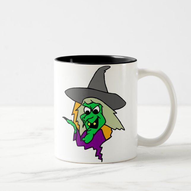 Halloween Green Witch Two-Tone Coffee Mug (Right)