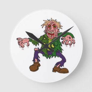 Halloween Green Zombie Monster Round Clock
