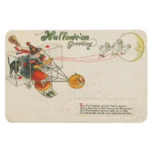 Halloween Greeting Aeroplane Witch Vintage Magnet