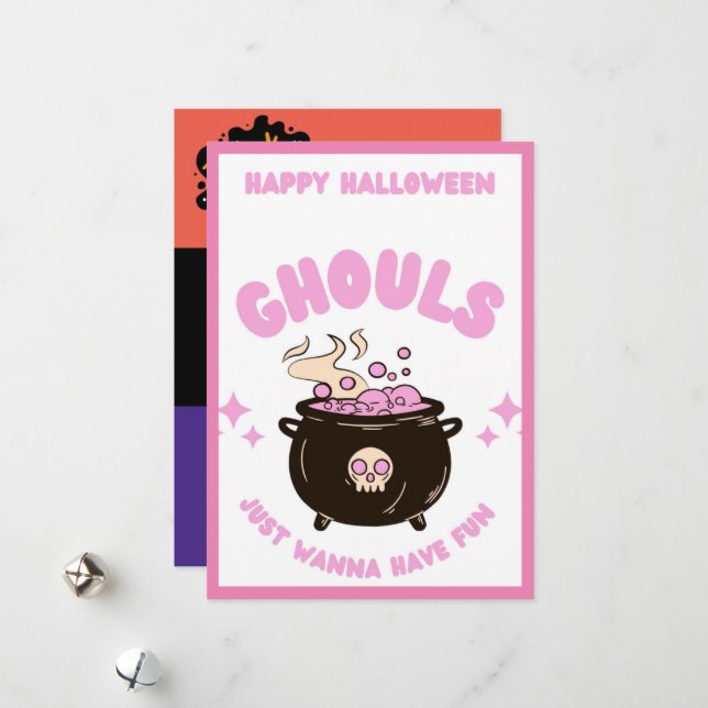 Halloween Greeting Card, Adorable Halloween Design Holiday Card (Front/Back In Situ)