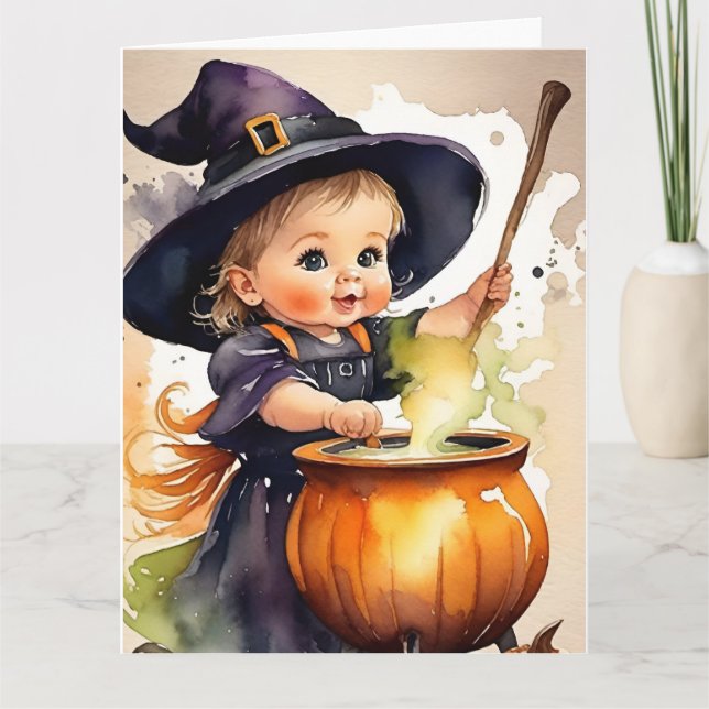 Halloween Greeting Card Cute Little Witch (Front)