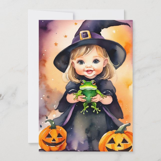 Halloween Greeting Card Cute Little Witch (Front)