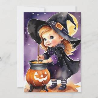 Halloween Greeting Card Cute Little Witch