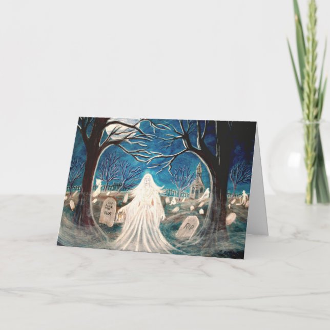 Halloween Greeting Card,graveyard,ghost,tombstones Card (Front)