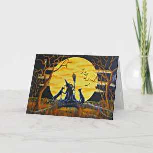 Halloween Greeting Card, witch,bats,black,cats Card
