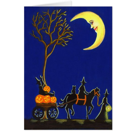Halloween,greeting,card,witches,moon,pumpkins Card