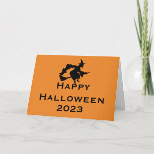 Halloween Greeting Card with Flying Witch