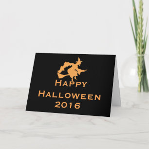 Halloween Greeting Card with Flying Witch