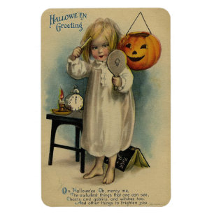 Halloween Greeting Girl Combing Hair Vintage Magnet