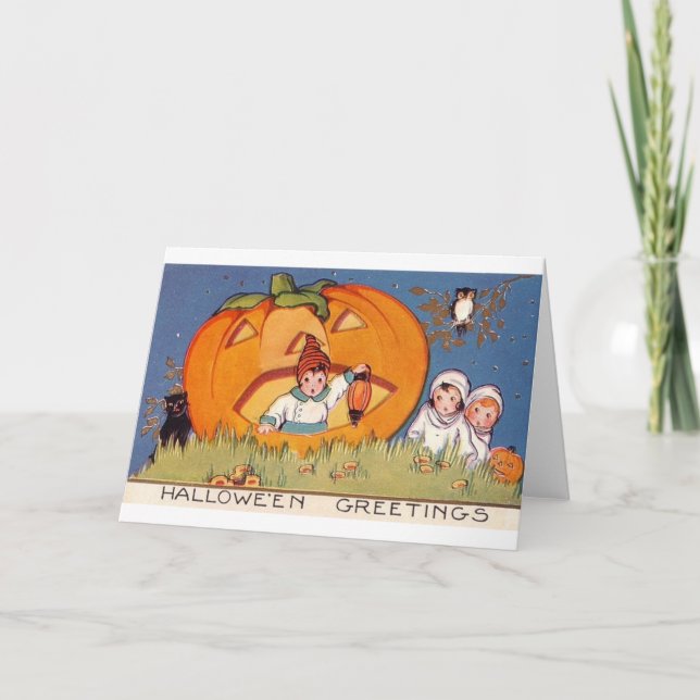 Halloween Greeting Kids, Pumpkin, Owl Card (Front)