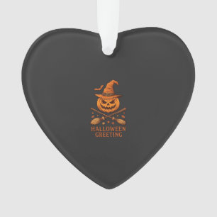Halloween Greeting Pumpkin Witch Hat Crossed Broom Ornament