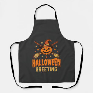 Halloween Greeting Witch Pumpkin Vintage Design Apron