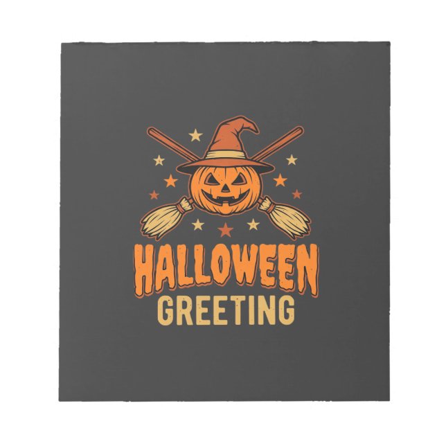 Halloween Greeting Witch Pumpkin Vintage Design Notepad (Front)